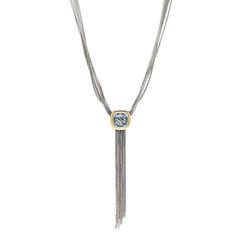срібло 925 18K жовте золото Blue Topaz Multi Strand ланцюг чокер кольє