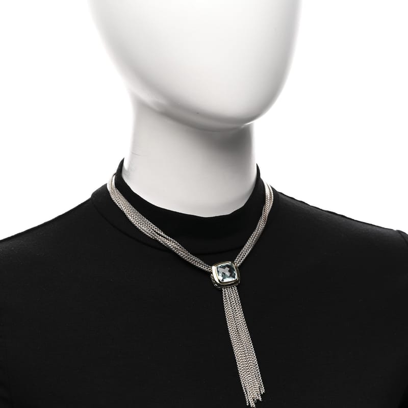 срібло 925 18K жовте золото Blue Topaz Multi Strand ланцюг чокер кольє