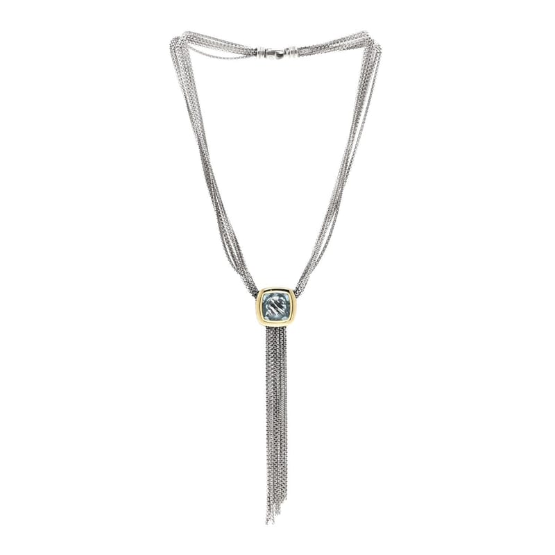 срібло 925 18K жовте золото Blue Topaz Multi Strand ланцюг чокер кольє