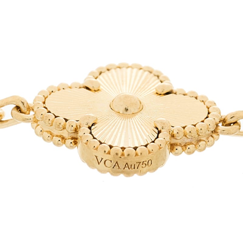 18K жовте золото діамант 5 Motifs Guilloche Vintage Alhambra браслет