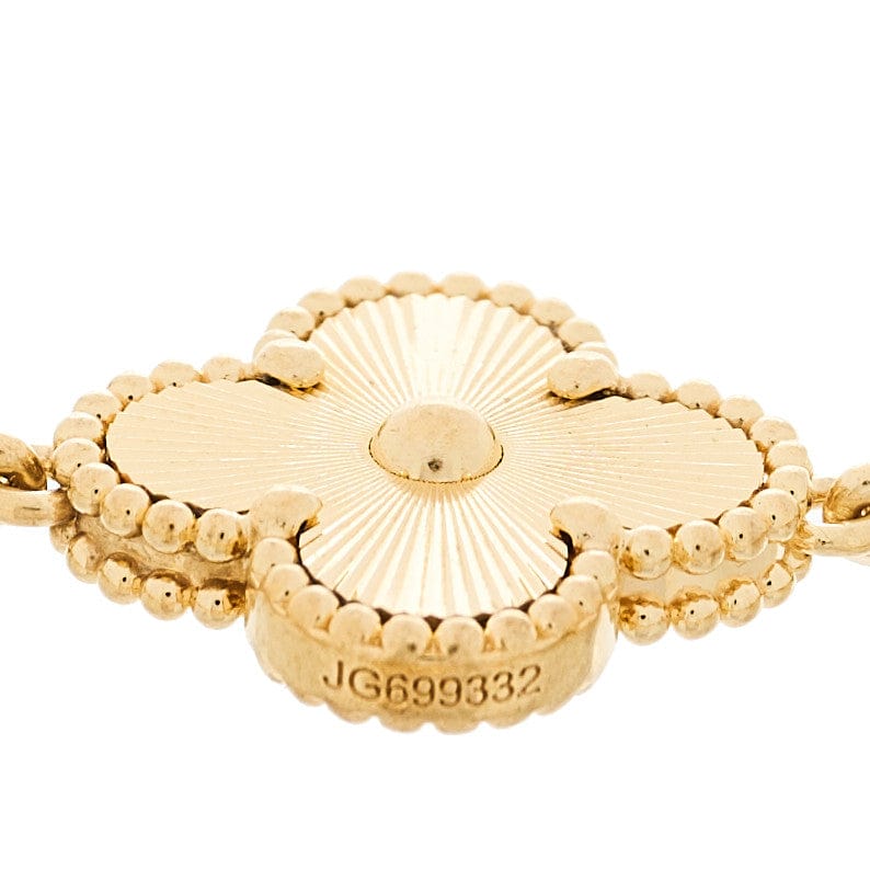 18K жовте золото діамант 5 Motifs Guilloche Vintage Alhambra браслет