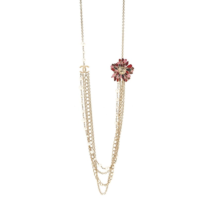 Resin перлина Metal CC Camellia Multi Strand Long кольє золото Pink Multicolor