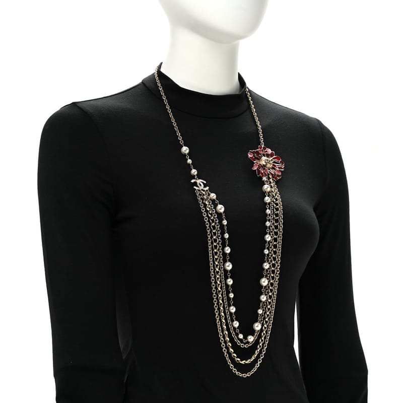 Resin перлина Metal CC Camellia Multi Strand Long кольє золото Pink Multicolor
