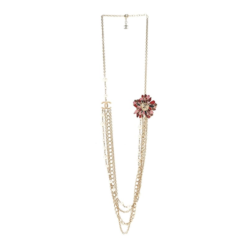 Resin перлина Metal CC Camellia Multi Strand Long кольє золото Pink Multicolor