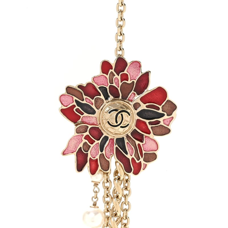 Resin перлина Metal CC Camellia Multi Strand Long кольє золото Pink Multicolor