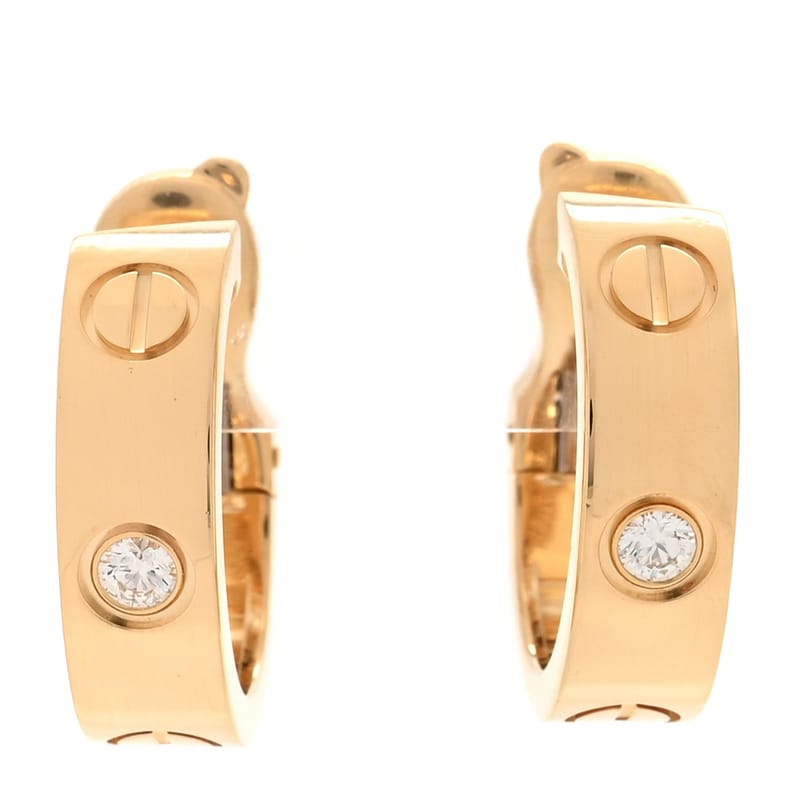 18K жовте золото 2 діамант 5.5mm LOVE Hoop сережки