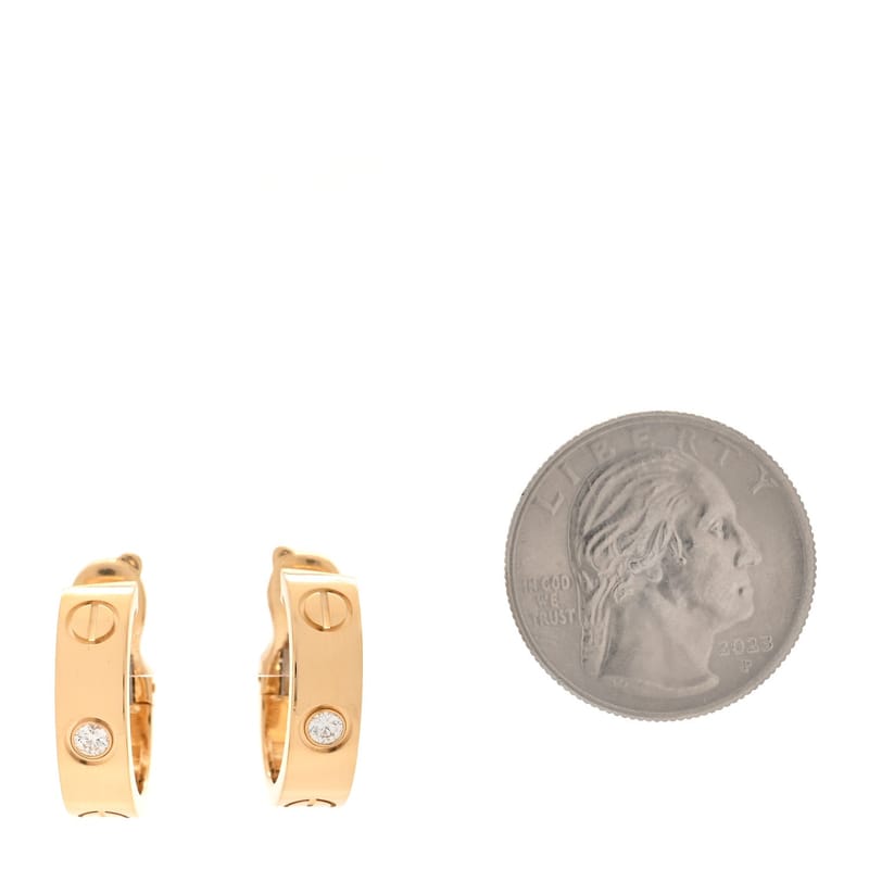 18K жовте золото 2 діамант 5.5mm LOVE Hoop сережки