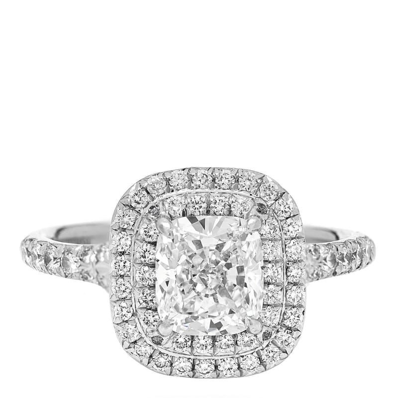 платина діамант 1.10ct Soleste Cushion Cut Double Halo Engagement каблучка 49 4.75