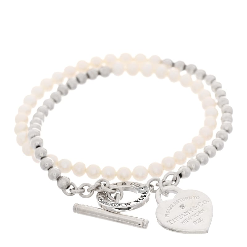 срібло 925 Cultured перлина діамант Return to Tiffany Wrap Bead браслет