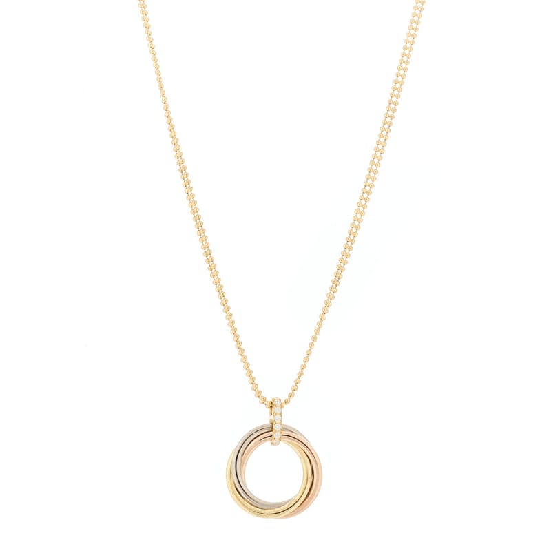 18K Pink жовтий біле золото діамант Trinity Double Bead ланцюг підвіска кольє