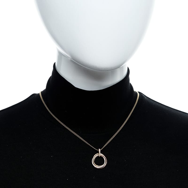 18K Pink жовтий біле золото діамант Trinity Double Bead ланцюг підвіска кольє
