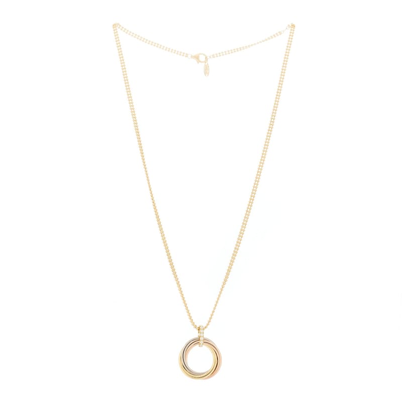 18K Pink жовтий біле золото діамант Trinity Double Bead ланцюг підвіска кольє
