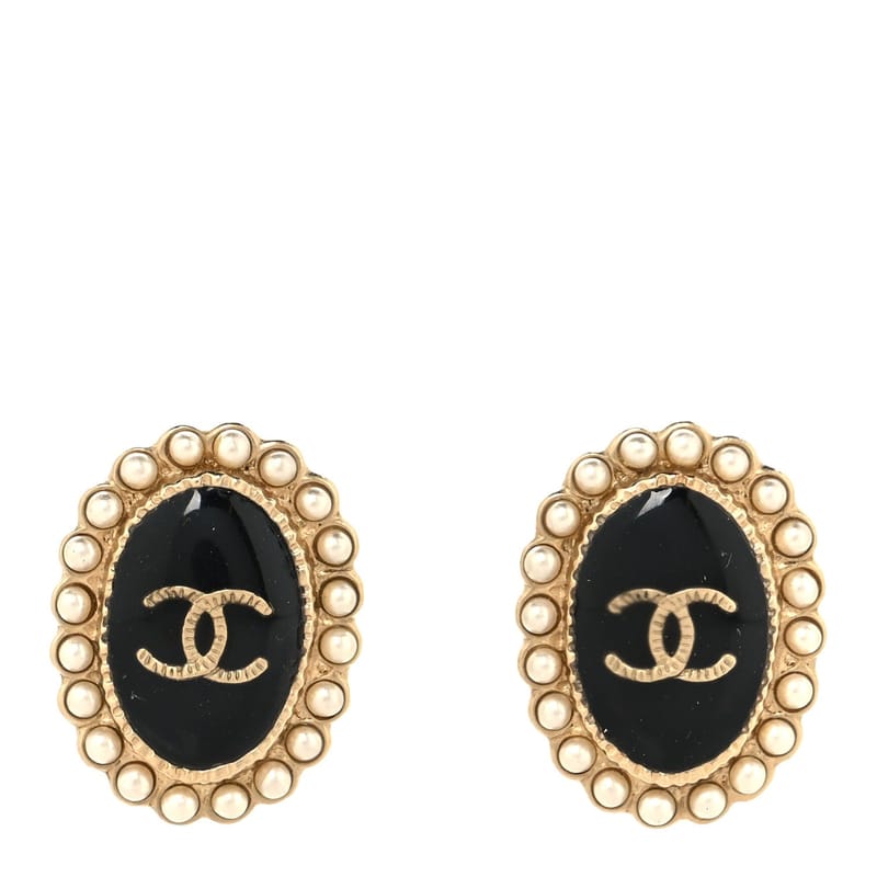 перлина Enamel CC Oval сережки золото чорний