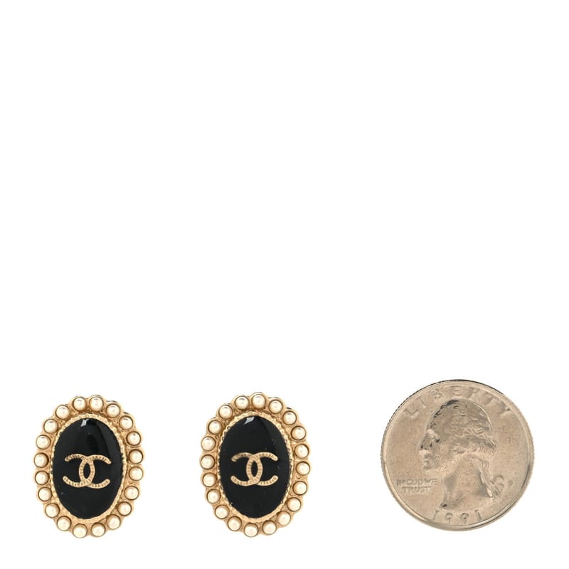 перлина Enamel CC Oval сережки золото чорний