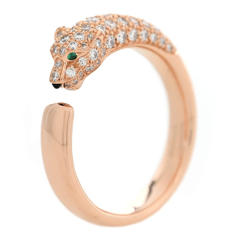 18K рожеве золото діамант смарагд онікс Panthere De Cartier каблучка 62 10