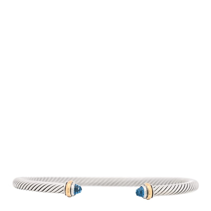 срібло 925 18K жовте золото Blue Topaz 4mm Cable Classics браслет