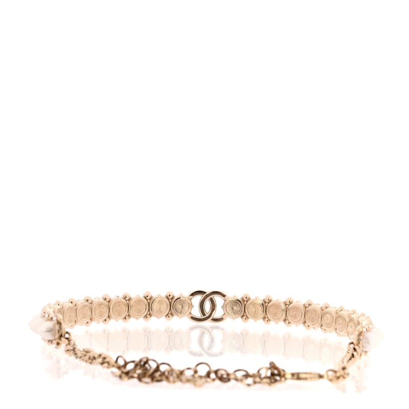 Strass Crystal Studded перлина CC чокер кольє золото Pearly білий