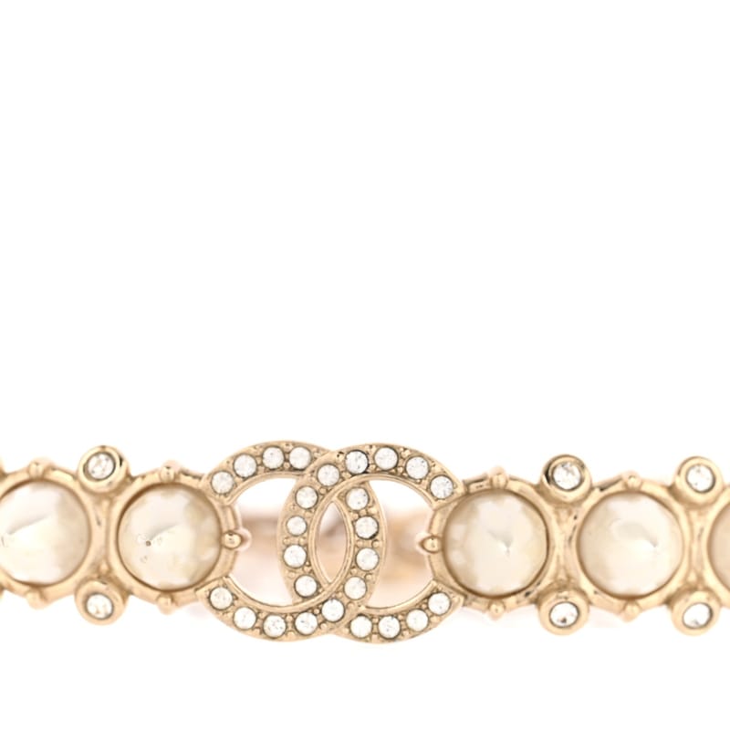 Strass Crystal Studded перлина CC чокер кольє золото Pearly білий