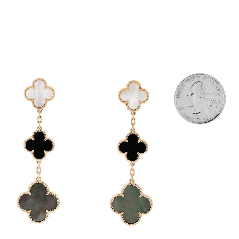 18K жовте золото перламутр чорний онікс 3 Motifs Magic Alhambra сережки