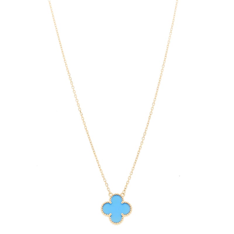 18K жовте золото Blue Agate Vintage Alhambra підвіска кольє
