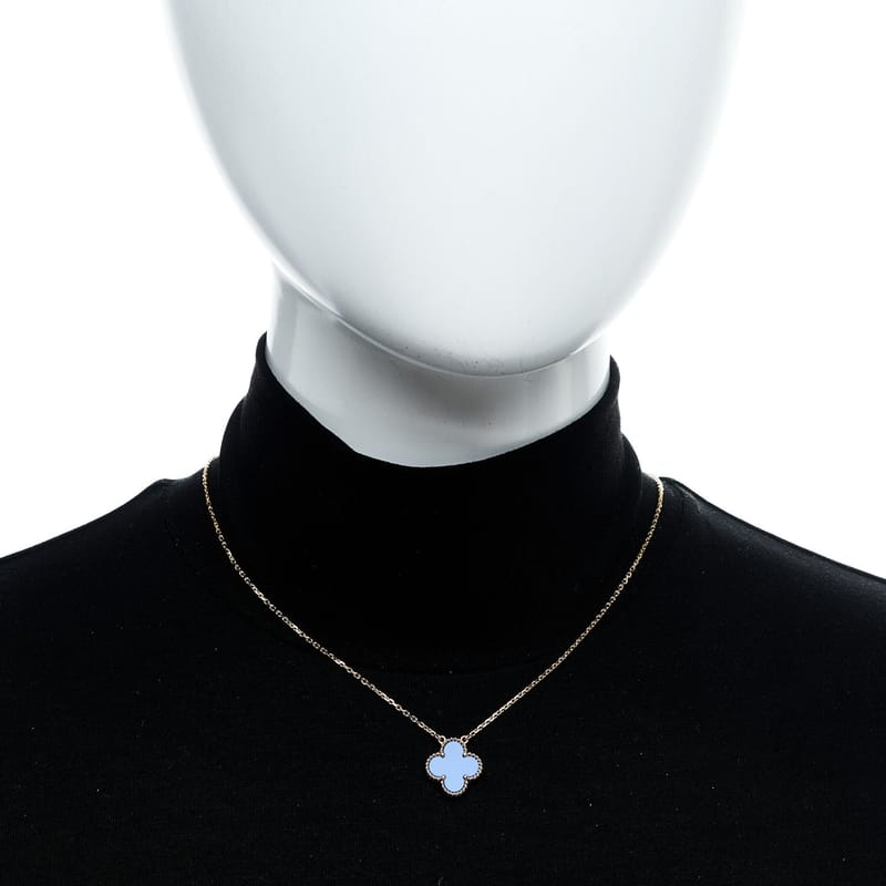 18K жовте золото Blue Agate Vintage Alhambra підвіска кольє