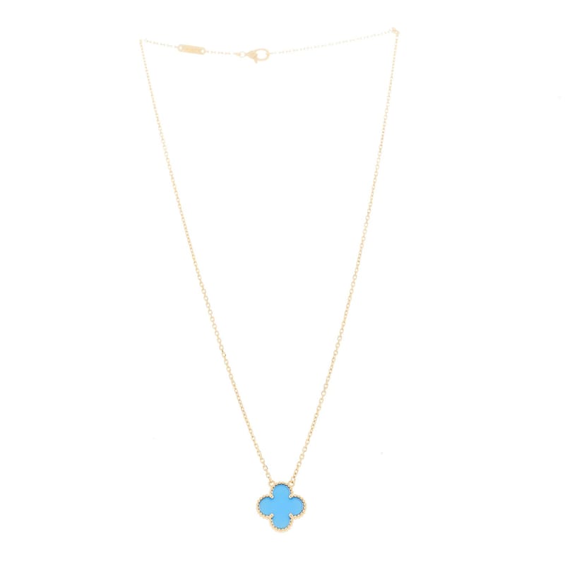 18K жовте золото Blue Agate Vintage Alhambra підвіска кольє