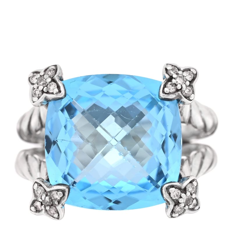 срібло 925 діамант Blue Topaz 14mm Cushion On Point каблучка 53 6.5