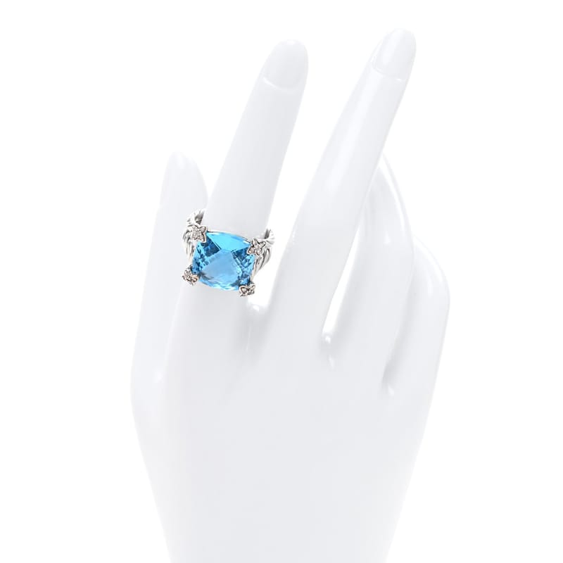 срібло 925 діамант Blue Topaz 14mm Cushion On Point каблучка 53 6.5