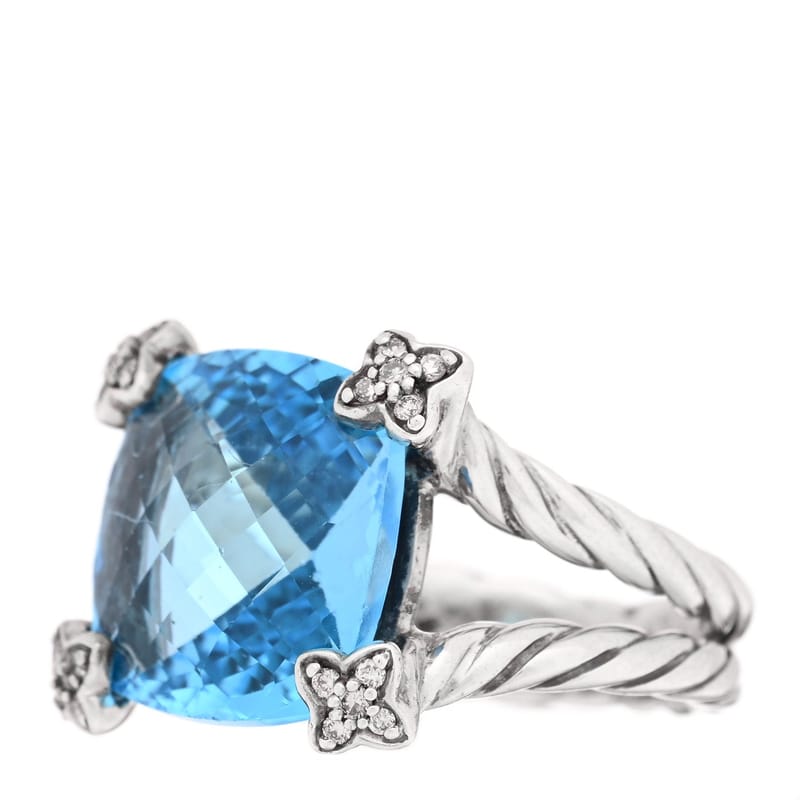 срібло 925 діамант Blue Topaz 14mm Cushion On Point каблучка 53 6.5