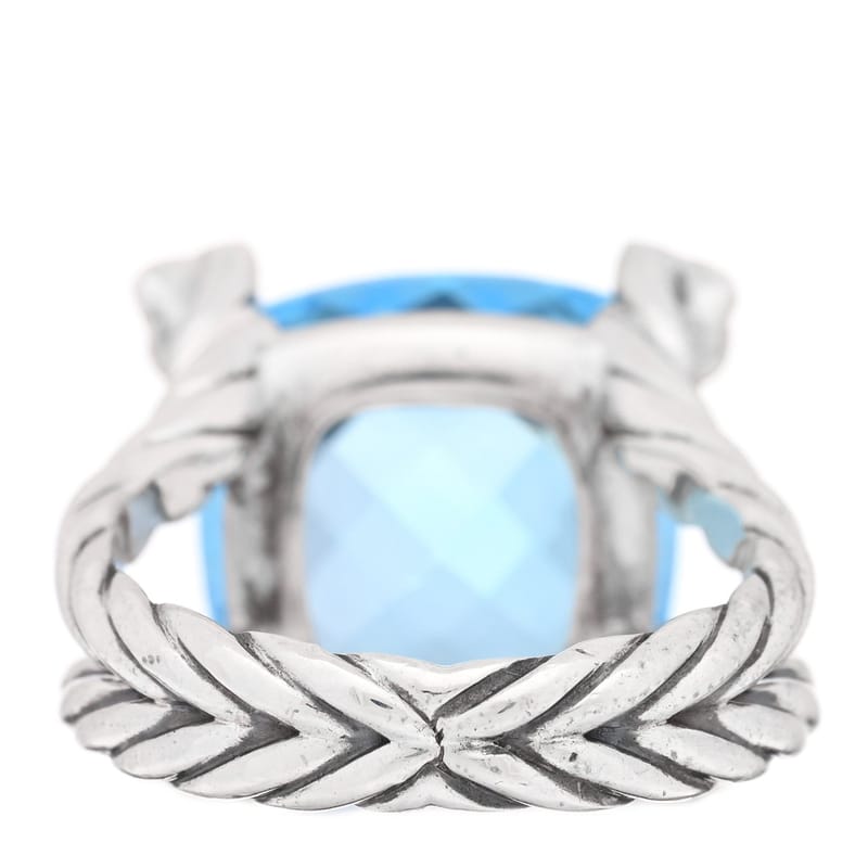 срібло 925 діамант Blue Topaz 14mm Cushion On Point каблучка 53 6.5