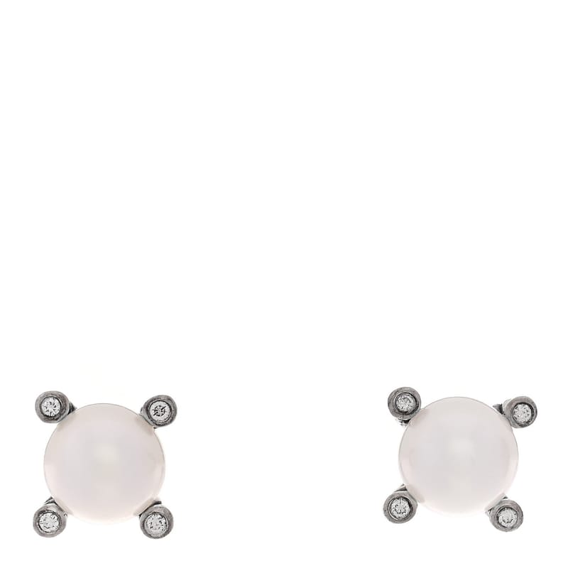 срібло 925 діамант Cultured перлина 6-6.5mm Cable Stud сережки
