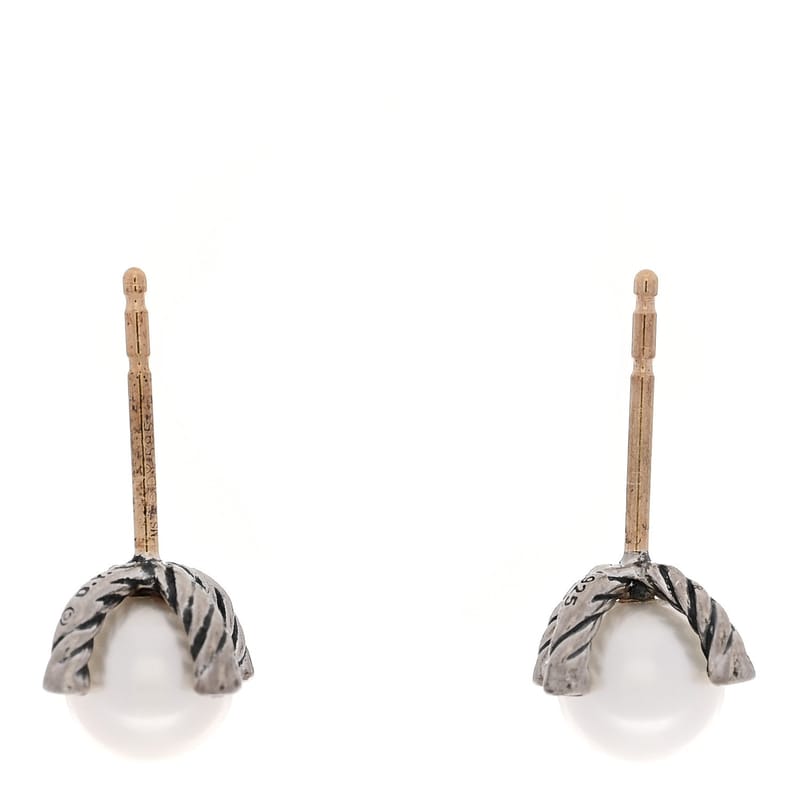 срібло 925 діамант Cultured перлина 6-6.5mm Cable Stud сережки