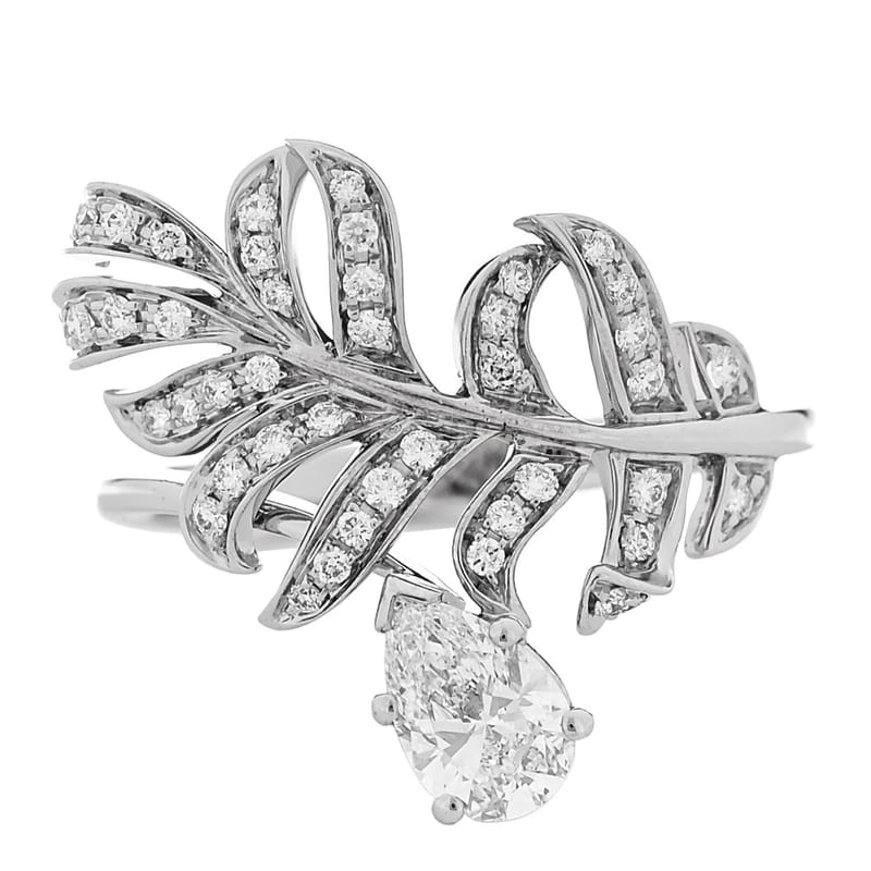 18K біле золото діамант Plume De Chanel каблучка 53 6.5