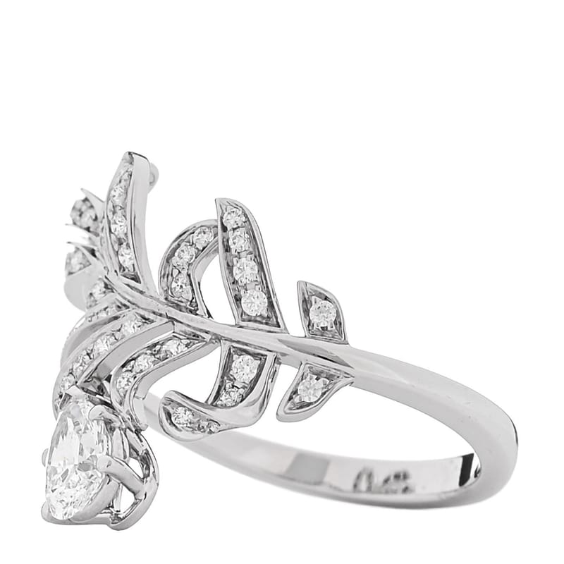 18K біле золото діамант Plume De Chanel каблучка 53 6.5