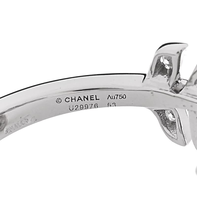 18K біле золото діамант Plume De Chanel каблучка 53 6.5