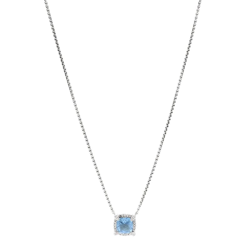 срібло 925 діамант Blue Topaz 7mm Petite Chatelaine Pave Bezel підвіска кольє