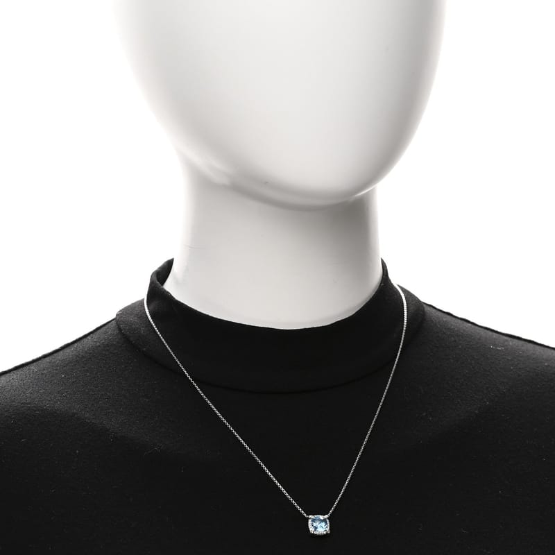 срібло 925 діамант Blue Topaz 7mm Petite Chatelaine Pave Bezel підвіска кольє