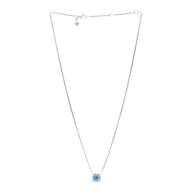 срібло 925 діамант Blue Topaz 7mm Petite Chatelaine Pave Bezel підвіска кольє