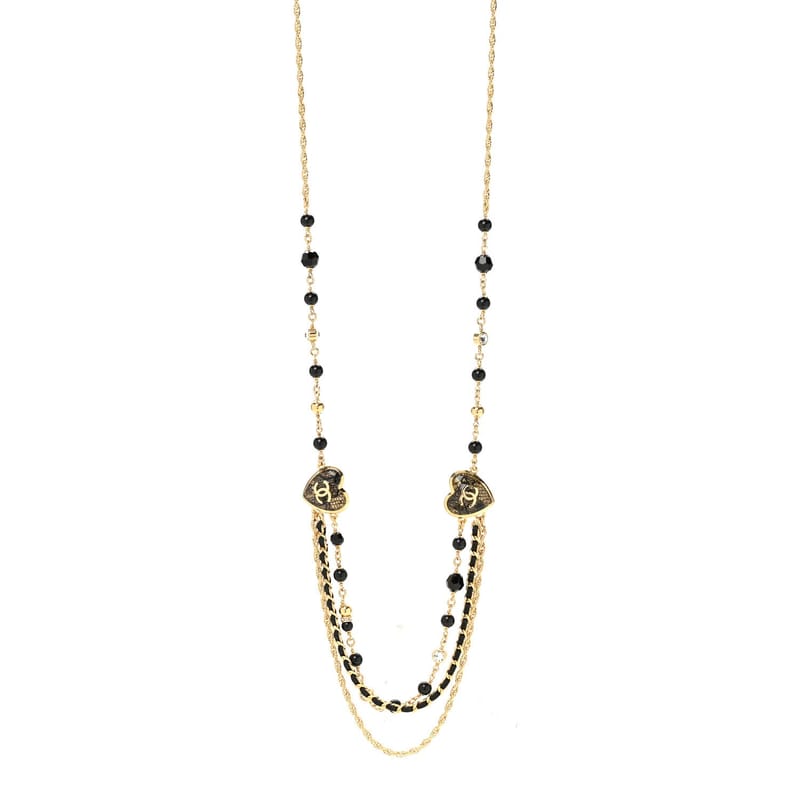 Crystal Beaded CC Heart Long кольє золото чорний