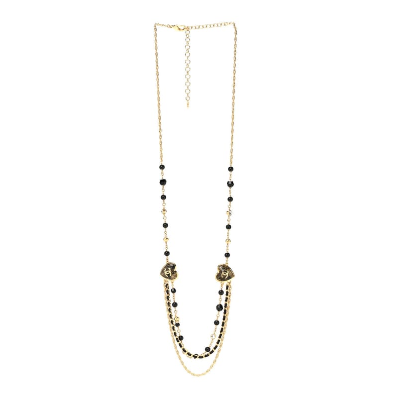 Crystal Beaded CC Heart Long кольє золото чорний