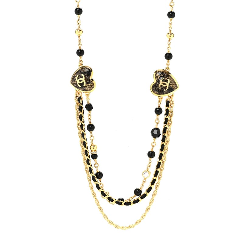Crystal Beaded CC Heart Long кольє золото чорний