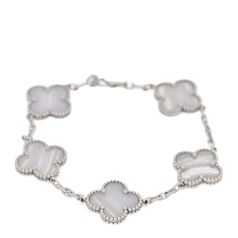 18K біле золото Chalcedony 5 Motifs Vintage Alhambra браслет