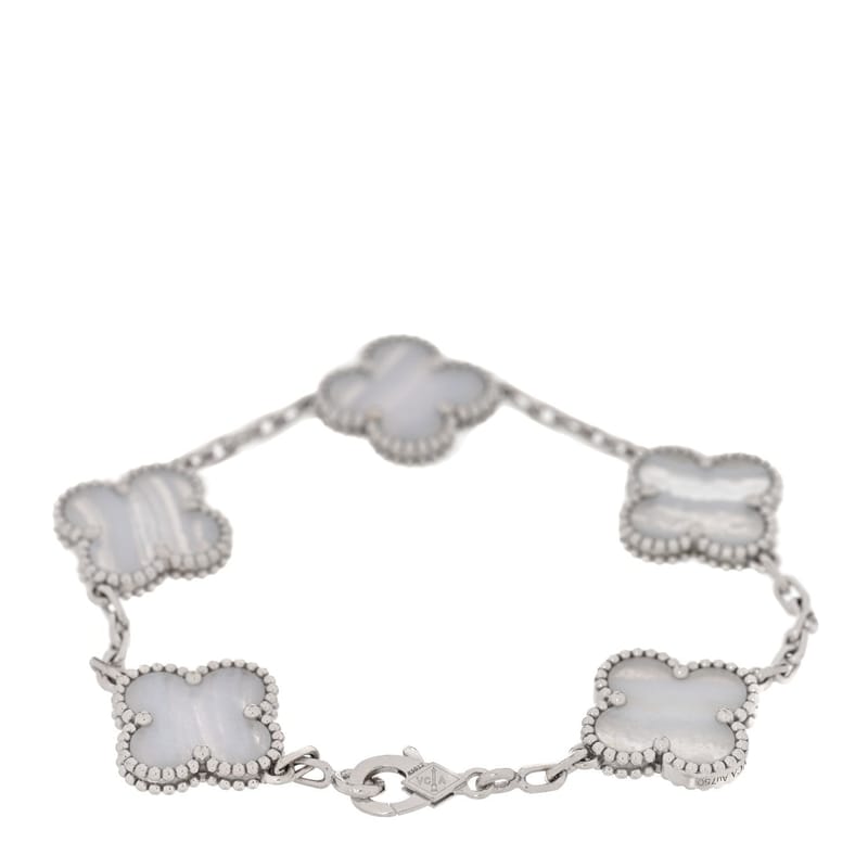 18K біле золото Chalcedony 5 Motifs Vintage Alhambra браслет