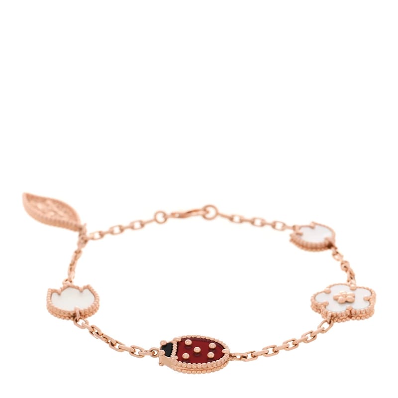 18K рожеве золото Carnelian перламутр онікс 5 Motifs Lucky Spring браслет