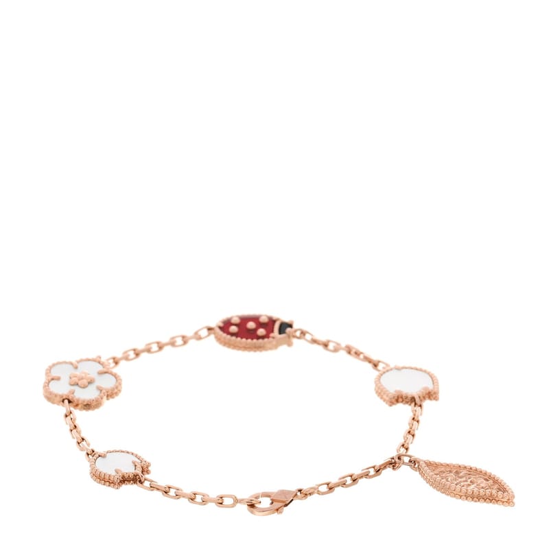 18K рожеве золото Carnelian перламутр онікс 5 Motifs Lucky Spring браслет