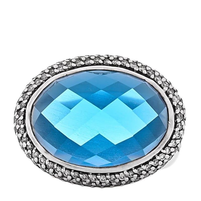 срібло 925 діамант Blue Topaz 18mm Signature Oval каблучка 52 6