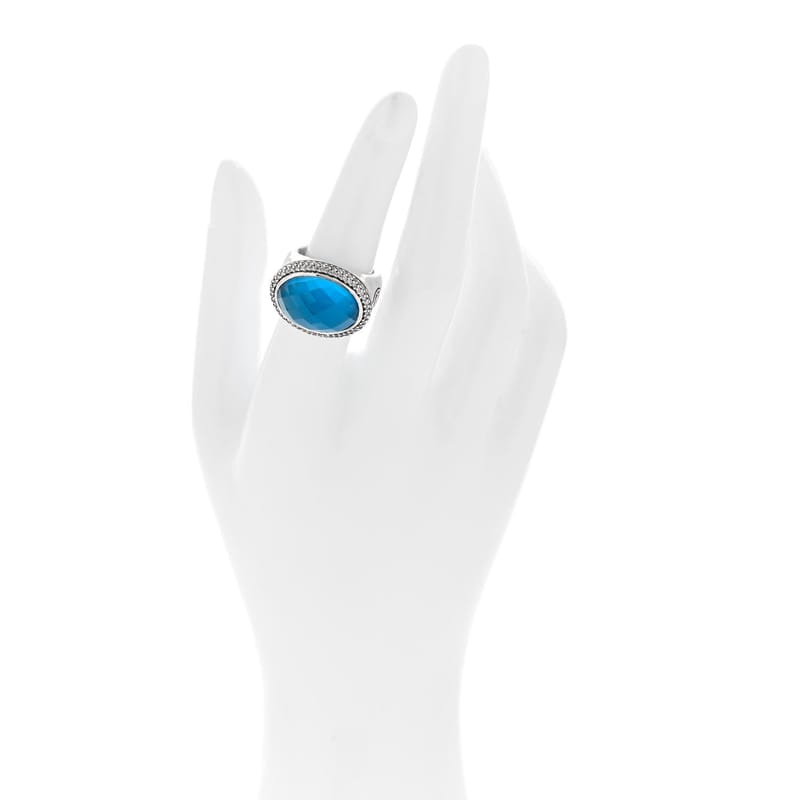 срібло 925 діамант Blue Topaz 18mm Signature Oval каблучка 52 6