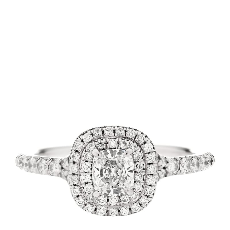 платина діамант .41ct Soleste Cushion Cut Double Halo Engagement каблучка 50 5.25