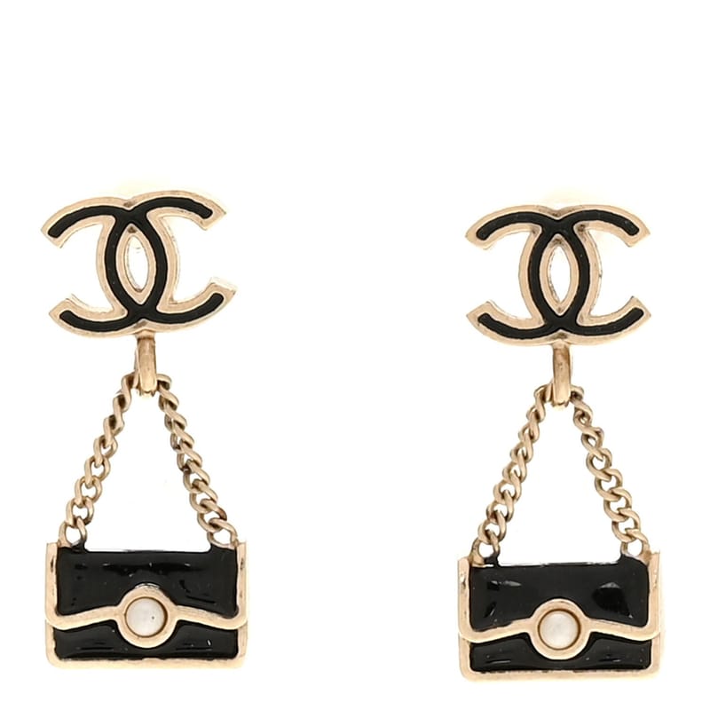Enamel перлина CC Flap Bag Drop сережки чорний золото