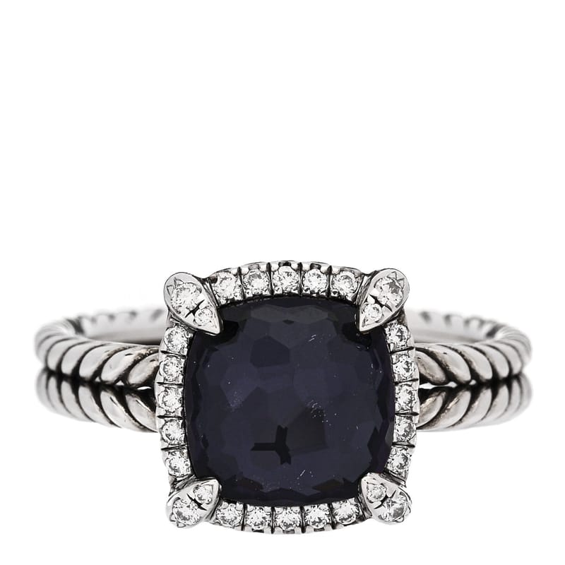 срібло 925 діамант чорний Orchid 9mm Chatelaine Pave Bezel каблучка 57 8